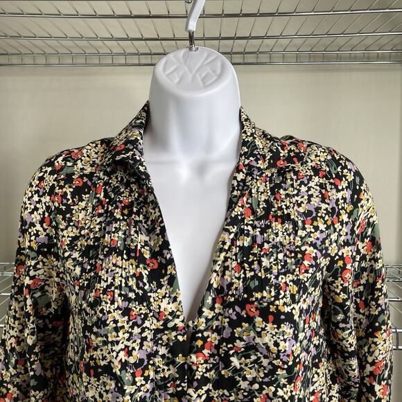 Anthropologie Maeve Women's Black Ditsy Floral Blouse Size XS Moto Boho Flowy - Picture 7 of 11